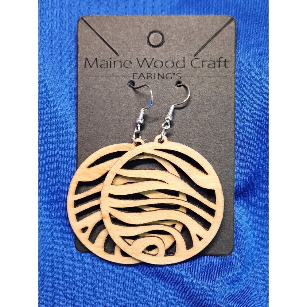 1 Pair Round Shaped Laser Cut Wooden Dangle Earrings Boho Style.